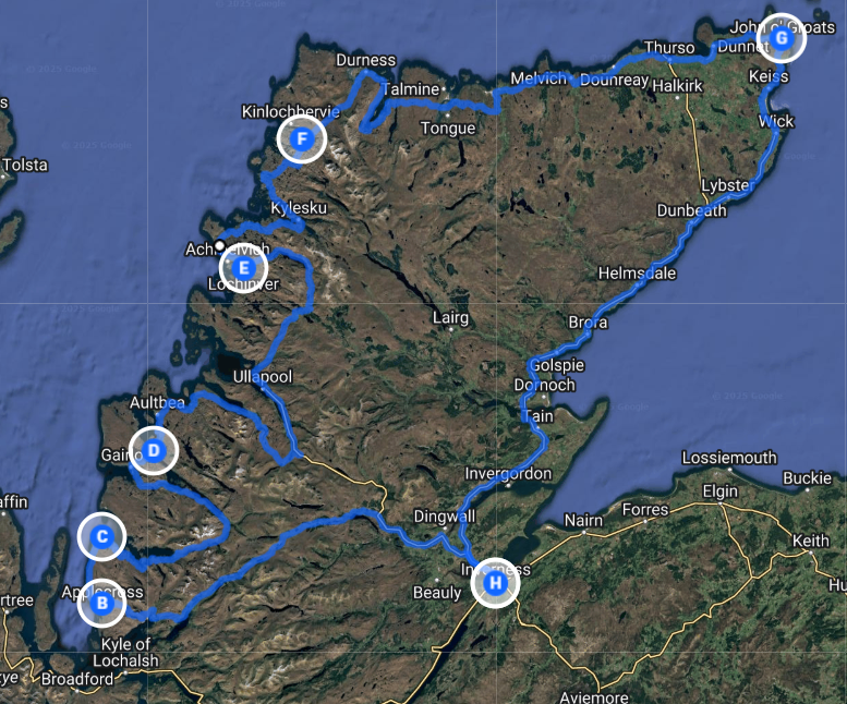 Organiser Un Road Trip sur La North Coast 500 : Itinéraire, Étapes et Conseils Pratiques 2 Carte avec itinéraire d'un road trip sur la North Coast 500.